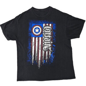Captain America Marvel Comics T-Shirt Distressed Flag Graphic Black XL
